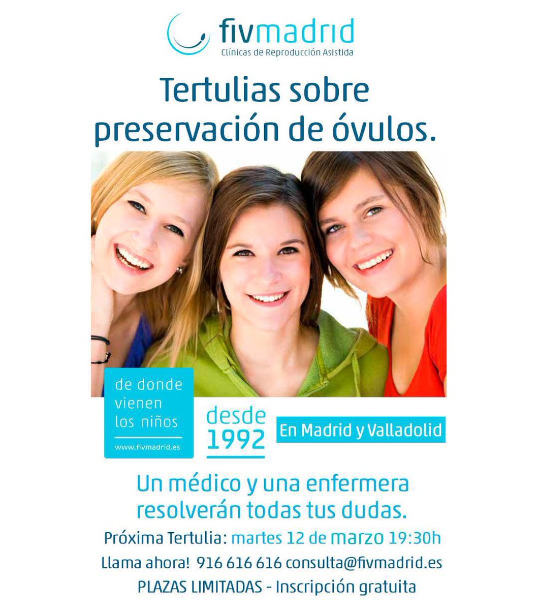 Fiv_Madrid's tweet photo. El 12 de marzo organizamos una reunión gratuita para #mujeres que quieren aplazar su #maternidad Recuerda que es imprescindible inscribirte llamando al 915616 616 o en consulta@fivmadrid.com #sermadre #ProgramaTuMaternidad https://t.co/O9GzhiIuUQ