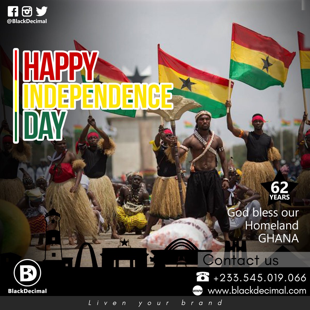 BlackDecimal's tweet photo. ‘Freedom  is not something that one people can bestow on another as a gift. They  claim it as their own and none can keep it from them.'#KwameNkrumah Happy Independence Ghana🇬🇭.⚫️https://t.co/dxA8xudhXw #IndependenceDay #GhanaAt62 🇬🇭🇬🇭🇬🇭#BlackDecimal #livenyourbrand #branding https://t.co/0cJI3EW8BX