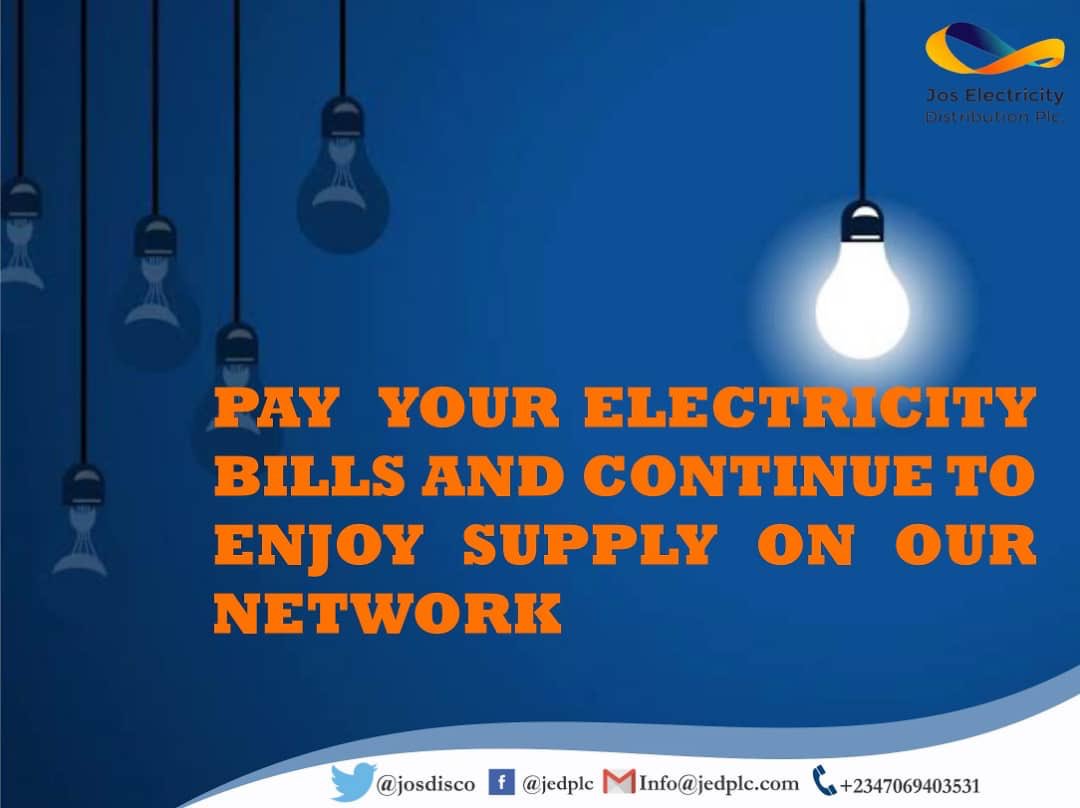 rotation Masaccio kaustisk Jos Electricity Distribution (JED) PLC on Twitter: "Dear customers, pay your  bills, help us keep your lights on! https://t.co/jFlI6SxF70" / Twitter