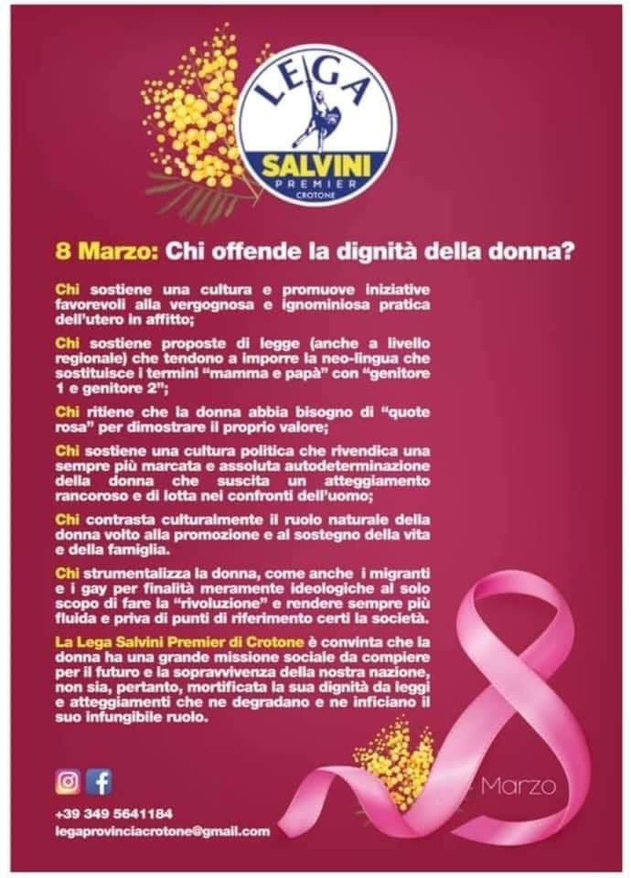 isentinelli's tweet photo. Abbiamo dovuto leggerlo 6 volte, controllato non fosse un fake e prendere un plasil.
A parte riuscire a citare gay e migranti persino per l'otto marzo...
"Offende la dignità delle donne chi ne rivendica una più marcata e assoluta autodeterminazione".
Siamo governati da gente così https://t.co/7dgL96al0I