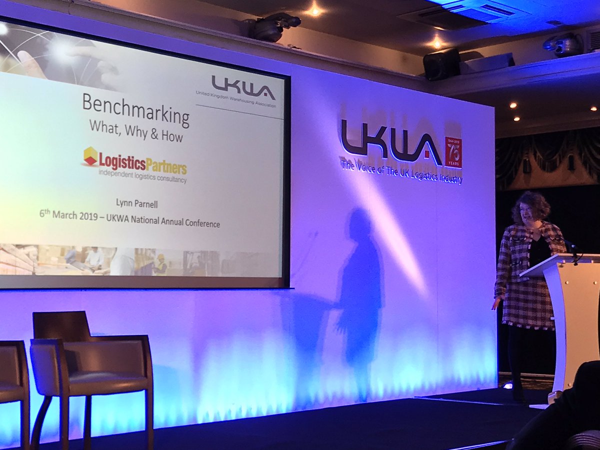 Lynn Parnell of @LogisticsPartne on stage at #UKWANatConf2019 @UKWarehouse to discuss how her organisation is assisting UKWA’s Benchmarking initiative, encouraging its members to use this gauge to help audit their operation and gain competitive advantage #warehouse #logistics
