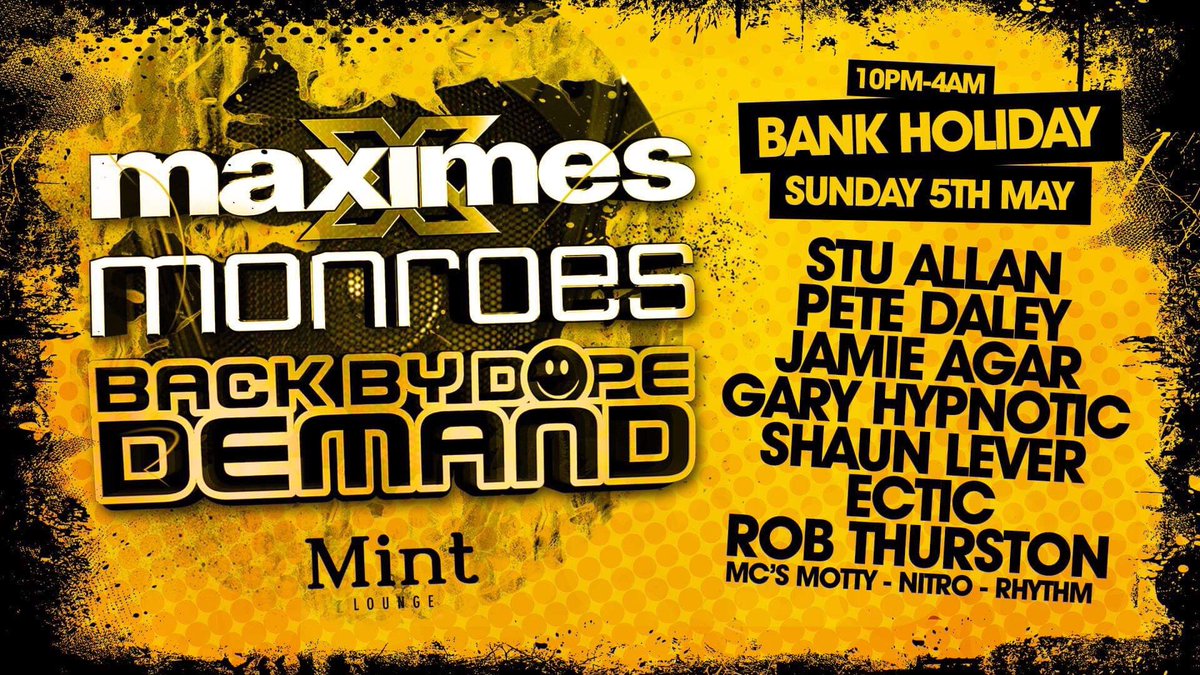 bbdduk's tweet photo. RT &amp; WIN 2 x TKTS FOR @mintlounge W/ @stu_allan @djshaunlever @Ectic #maximes #monroes #classics https://t.co/LbUcQA6roo