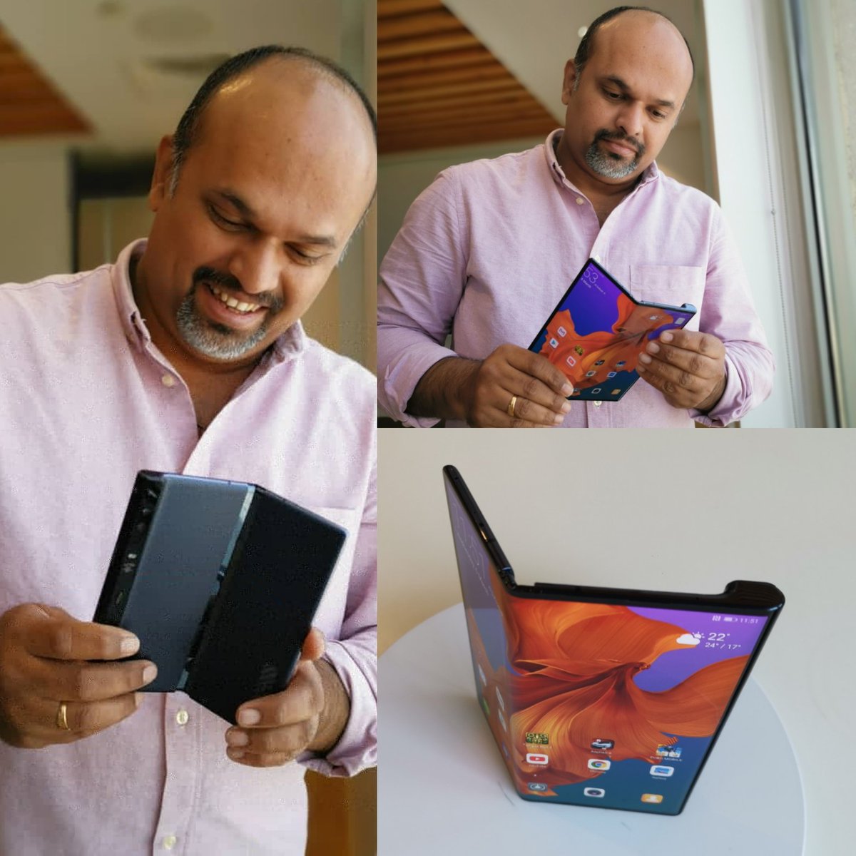 anildotgeorge's tweet photo. Whaat! Absolutely elated after a hands-on with the #Huawei Mate X #Foldable smartphone. 8" squarish foldout screen with two 6.6" and 6.46" displays, great #Engineering in the #FalconWing mechanical hinge, tons to love! Thank you @huaweiarabia for the opportunity!! #HuaweiMateX https://t.co/OPA0oifi7x