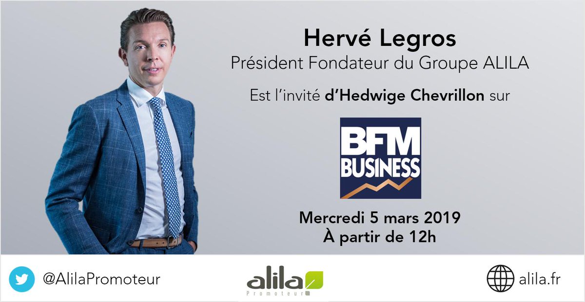 AlilaPromoteur's tweet photo. DANS LES MÉDIAS 📺 | @LegrosHerve, PDG d'@AlilaPromoteur, est l'invité d'@hchevrillon sur @bfmbusiness à 12h15 pour présenter les résultats annuels 2018 du Groupe et sa vision du #logementpourtous !
#logement #construireplus https://t.co/rxmRtljjJk