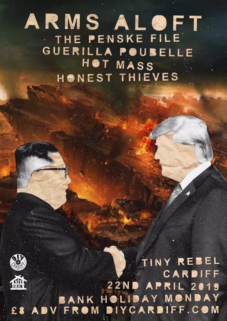 DIYCDF's tweet photo. Just announced, a co-promo with @STHC_Cardiff! @armsaloft @The_PenskeFile #guerillapoubelle @HOTMASSBAND and @honestthievesuk at @TinyRebelCdff - 22nd April, £8adv

RSVP: https://t.co/ODOmJjMD1q
Tickets: https://t.co/Uwg0k0if8b https://t.co/J1m9HY2q4C