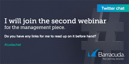 barracuda's tweet photo. Q9. I will join the second webinar for the management piece, do you have any links for me to read? #cudachat https://t.co/AeM843NS5O