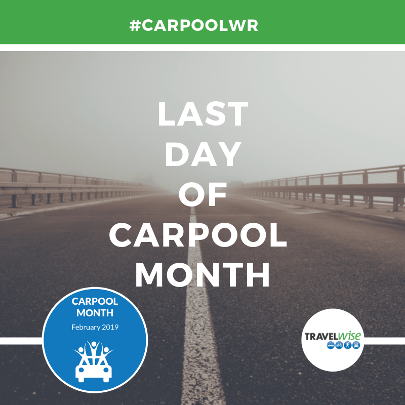 TravelWiseWR's tweet photo. Last day of #CarpoolWR! Remember to log + post your carpools on https://t.co/KU2cSlhSZp + share your #CarpoolKaraokeWR + #CarpoolSelfieWR + #CarpoolCommutersWR + #CarpoolEVWR by the end of today!
#wrawesome #kwawesome https://t.co/5Nz6MeehS5