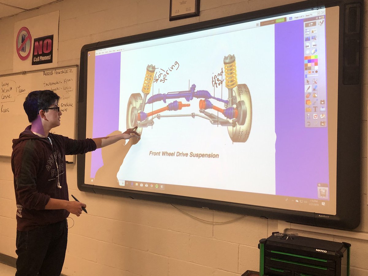 ARGonzalez_SHS's tweet photo. Shout out to @OSifuentes_TECH and his team for hooking up our #activboard yesterday! We already put it to use and will definitely benefit from it! #autotech students showing a quick understanding by identifying suspension components! #teamSISD #shsbulldogstrong #sisd_cte #ganas https://t.co/PNIAGFhTn9
