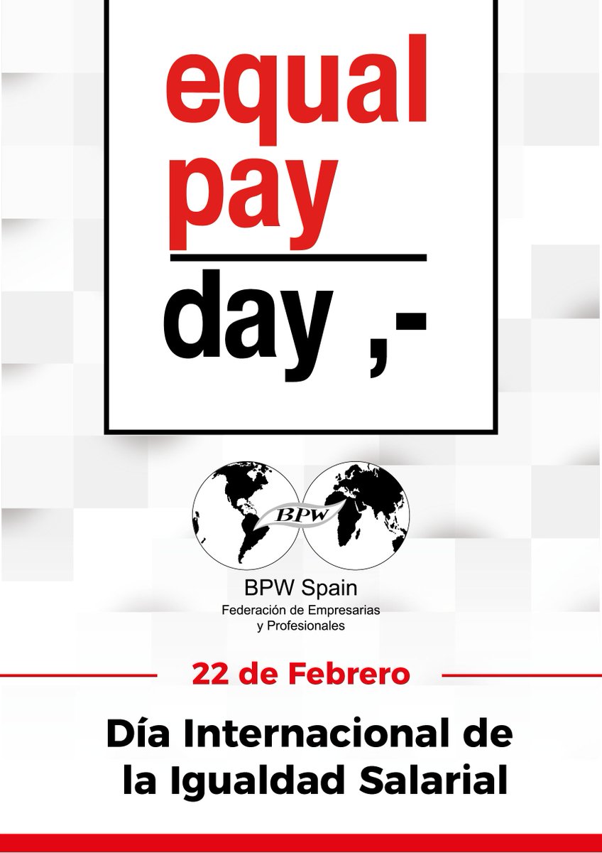 BpwSpain's tweet photo. Hoy 22 de Febrero, Día Internacional de la Igualdad Salarial.
Conmemoramos el #EqualPayDay en toda #España, por esos 53 días de más que una mujer debe trabajar para igualar el salario anual del hombre.

Podéis recoger la noticia completa en nuestra web: 
https://t.co/XmDJIJ1TmW https://t.co/ksuZWIOtjT