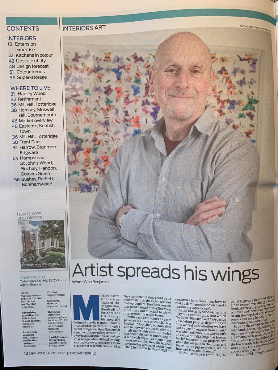 ButterflyArtUK's tweet photo. I'm thrilled with the 3-page feature that @JewishChron has run on @ButterflyArtUK in today's #Homes and #Interiors supplement! Thank you so much - that's made my day. :) More media coverage to come - watch this space! https://t.co/MMmnWx5oAX