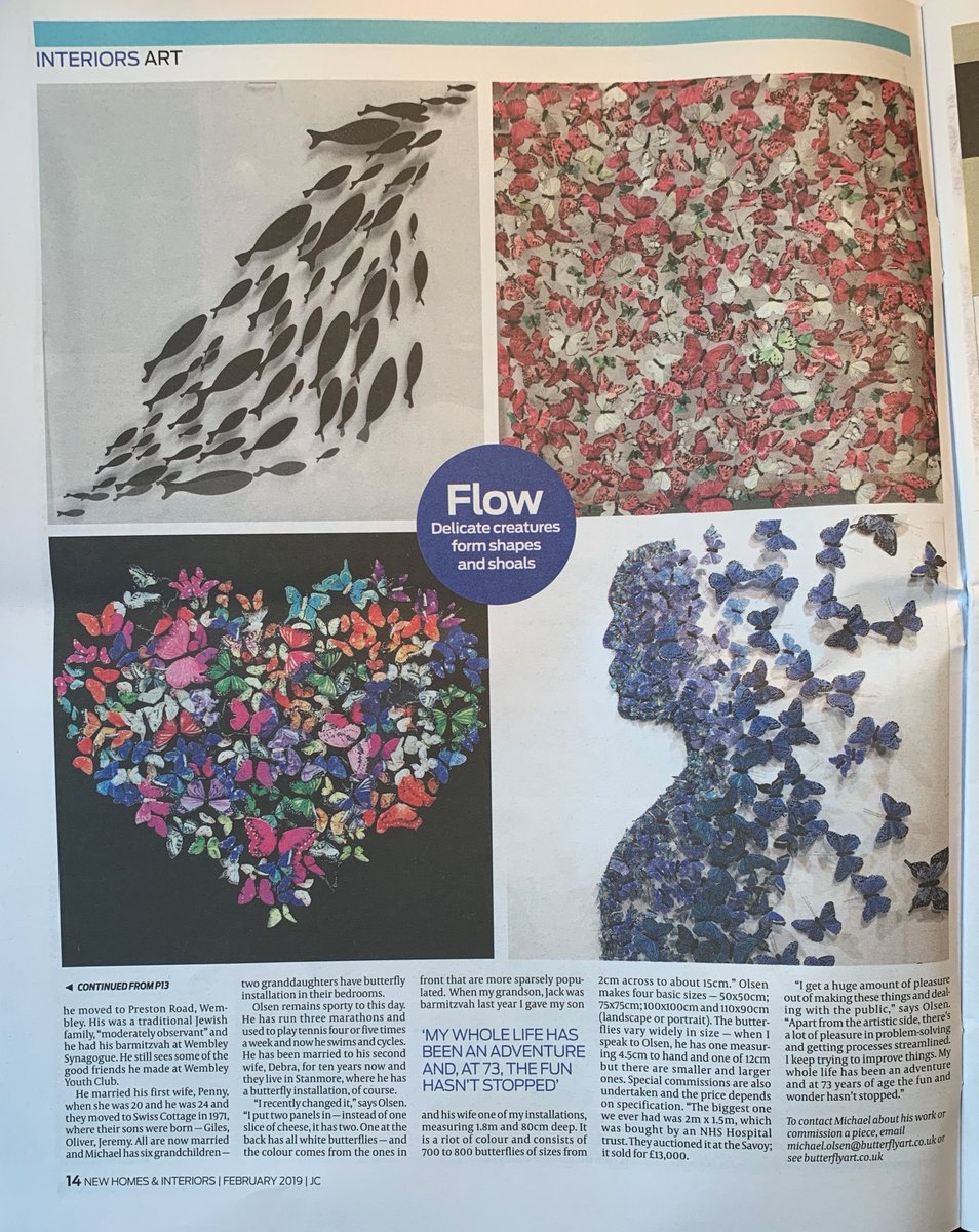 I'm thrilled with the 3-page feature that <a href="/JewishChron/">The Jewish Chronicle</a> has run on <a href="/ButterflyArtUK/">Butterfly Art</a> in today's #Homes and #Interiors supplement! Thank you so much - that's made my day. :) More media coverage to come - watch this space!
