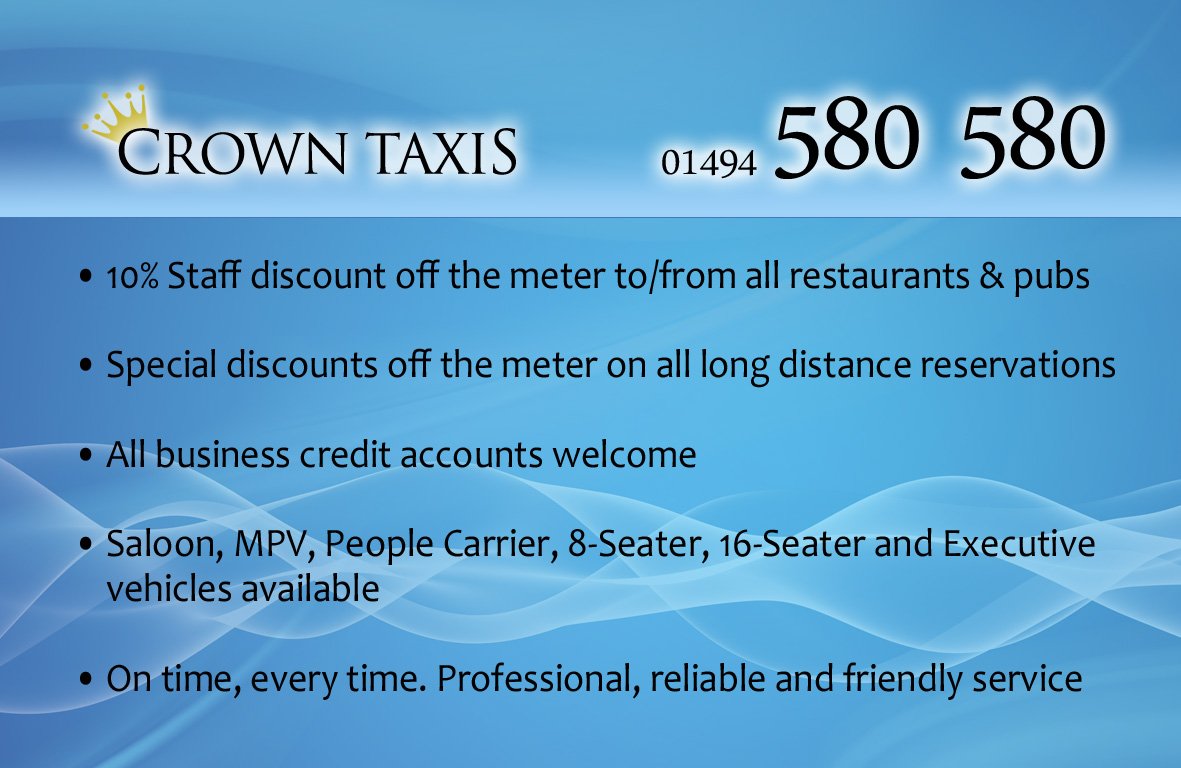 Crown_Taxis's tweet photo. Let us take care of all your taxi needs, short or long distance:
Airports, stations,
other towns &amp; cities,
hospitals, surgery's,
shops, pubs &amp; restaurants

Call us to make your reservation, or for a quote:
☎️ 01494 580 580
📩 bookings@crown-taxis.com
💻 https://t.co/IJ7RMBOeVN https://t.co/V8ABkm5jqv