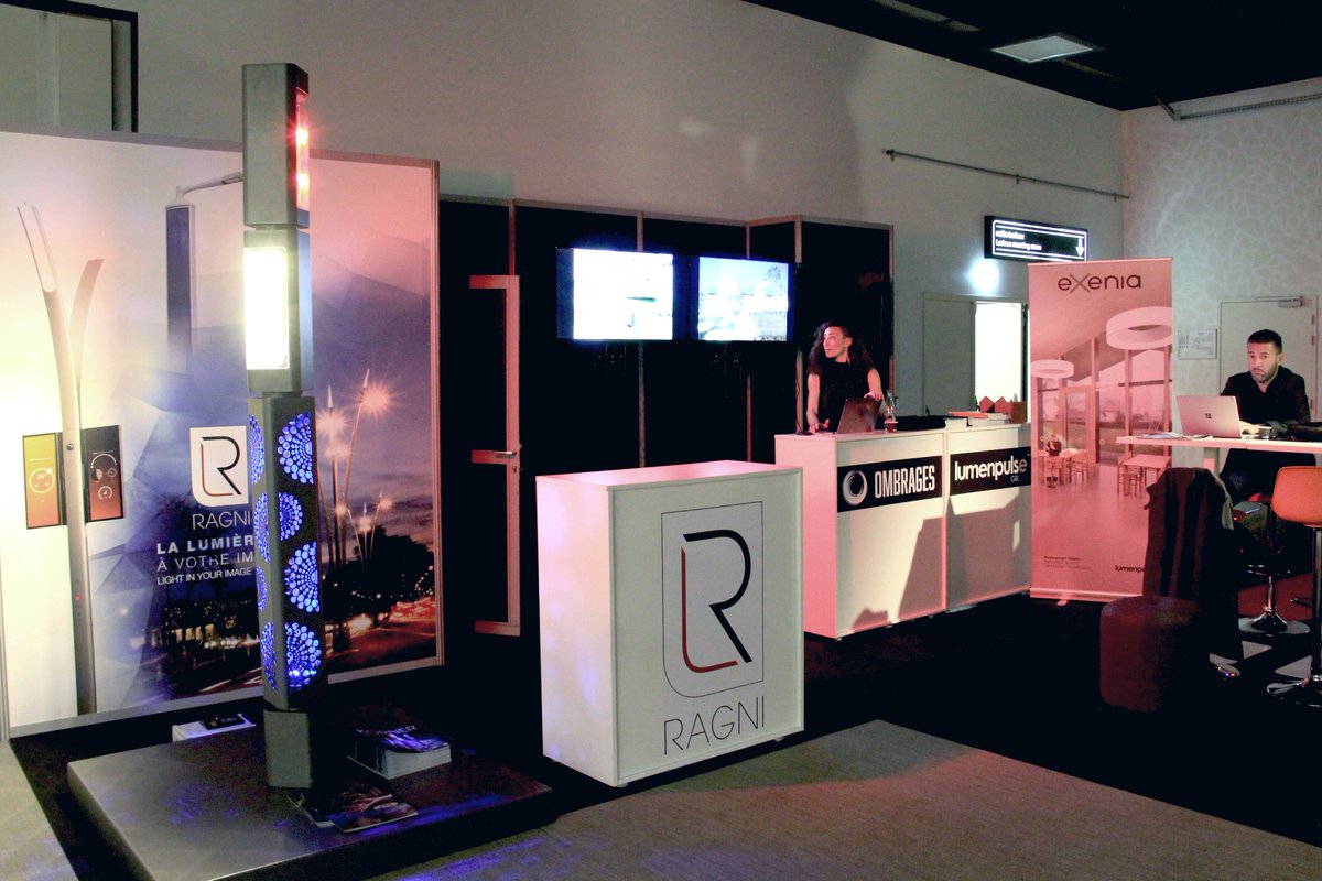 SommetduDesign's tweet photo. Le stand de Ragni, Lumenpulse et Ombrages nous illumine d’innovations durable. #sdp2019 #technologies #Designdinteraction #changerlemonde #designdurable #smdd2030 https://t.co/kVqGpeMMuC