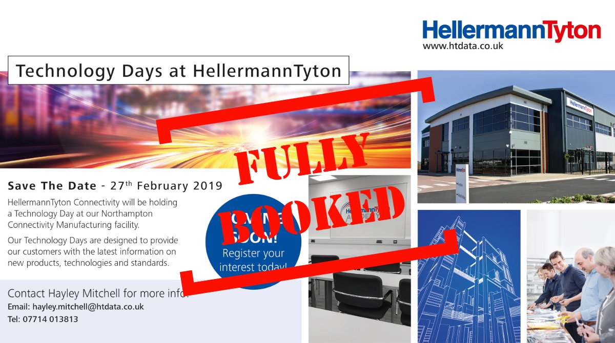 Hayleyhtdata's tweet image. We&apos;ve had an overwhelming response to the HellermannTyton Technology Day, so much so that next weeks event is now fully booked. Please follow myself and @HTData if you&apos;d like to be kept informed about our next events. #HellermannTyton #technologydays