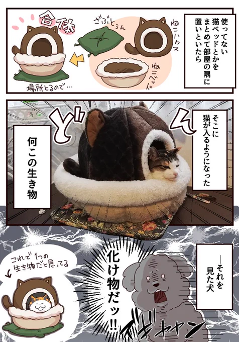 猫の日ということで、最近うちの猫が化け猫になって犬が怒り狂った時の絵日記を描きました(笑) #猫の日 #にゃんにゃんにゃんの日 