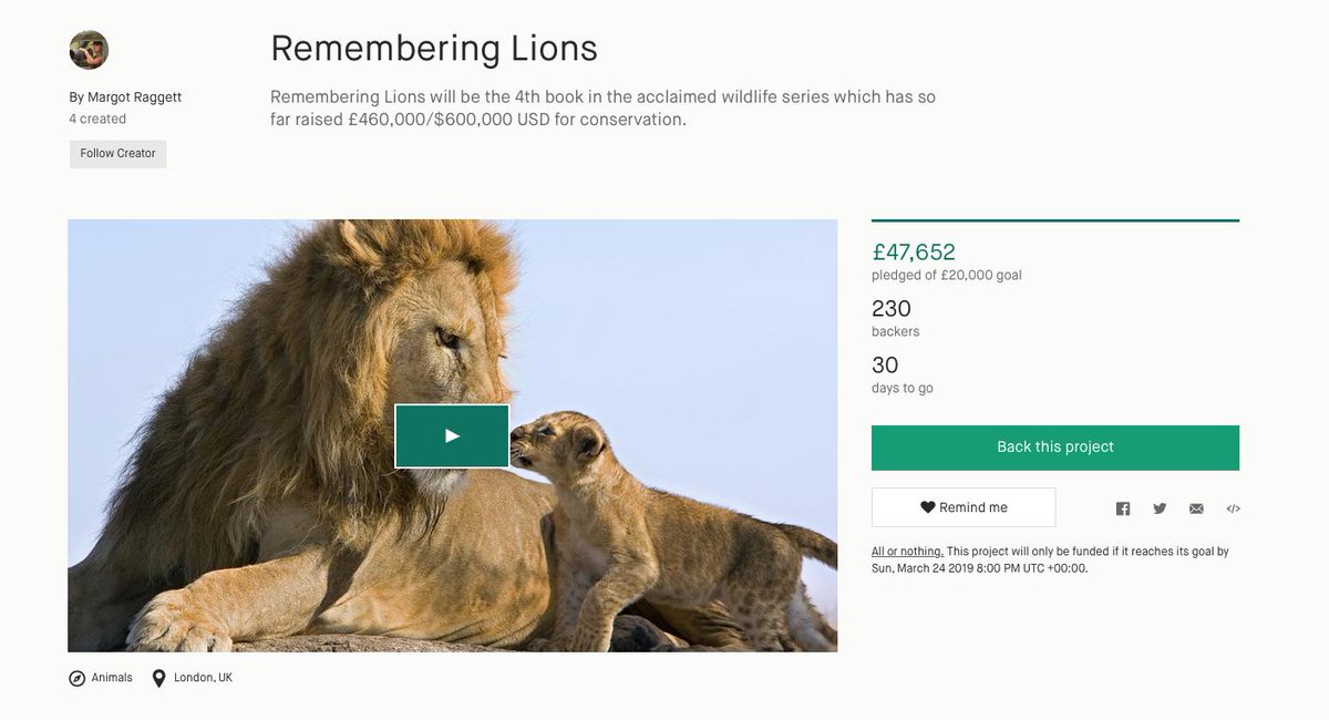 Our Kickstarter to fund this year's book, Remembering Lions, is now live and has raised £48,392/$63,000 USD in less than two hours! Follow the link to support us 🙏 bit.ly/RememberingLio… #rememberinglions <a href="/russellcrowe/">Russell Crowe</a> <a href="/KP24/">Kevin Pietersen🦏</a>