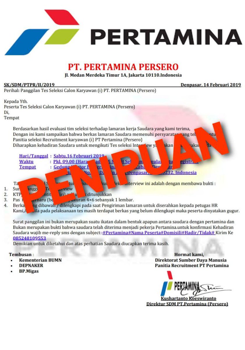 Pertamina Twitter à¤µà¤° Sobat Selalu Waspada Dengan Penipuan Mengatasnamakan Pertamina Ya Info Resmi Rekrutmen Pertamina Bisa Dicek Di Https T Co Itznpoyo4k Atau Hubungi Contact Pertamina 1 500 000 Pertamina Waspadarekrutmenpalsu Https T