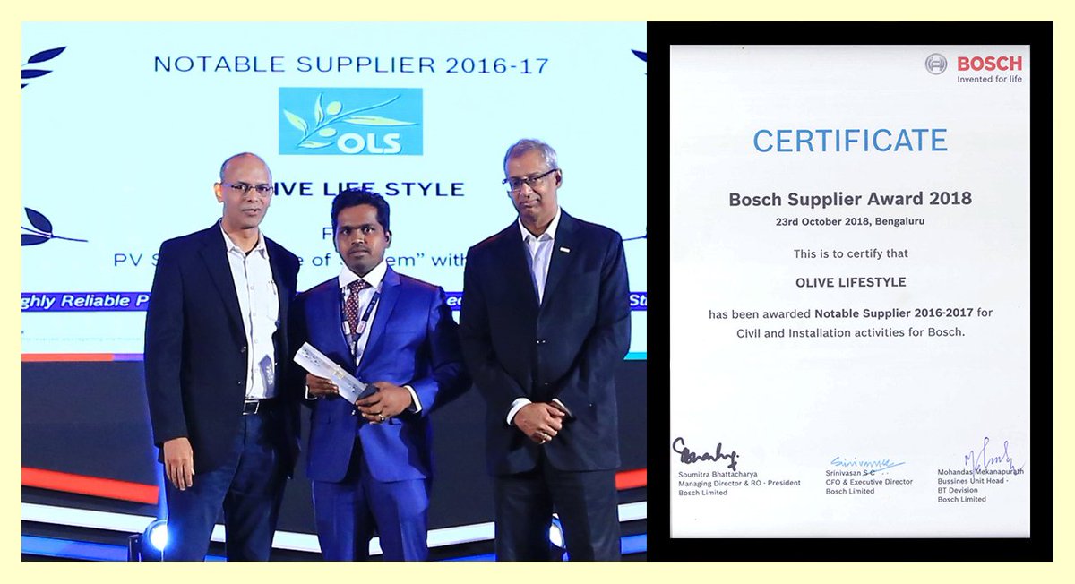 OLSConstruction's tweet image. Olive lifestyle is a proud winner of 'Notable supplier' at the Bosch supplier award 2018 for our civil and installation work.  This is a significant milestone in our business journey. We will continue to provide world-class civil constructing services.