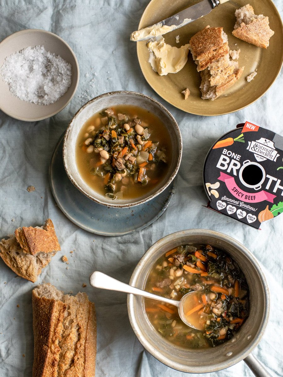 watmuffbeckett's tweet photo. And here is our completely #yummy #Spicy #BeefBoneBroth with white beans and a subtle hint of #RedChilli. This #broth is 150Kcal per pot, has 14g #protein and is absolutely full of flavour, we guarantee you will be having this every day for #lunch 😁 Available to buy on @Ocado https://t.co/imupK3Tj5Q