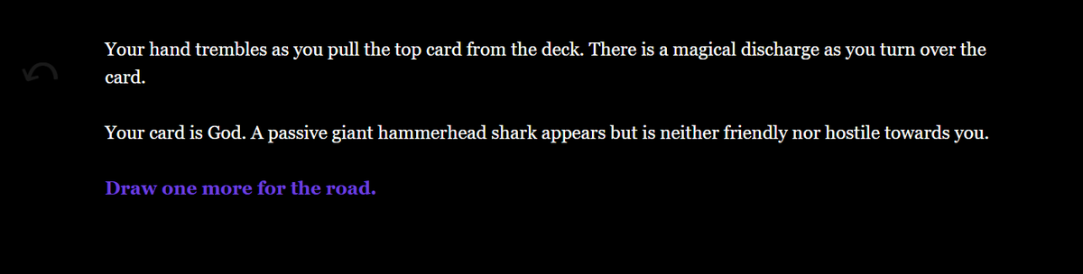 sorryjzargo's tweet photo. a sneak peak at my Twine project to randomly generate a card draw from the Deck of Infinite Things https://t.co/ZemiR5Dra4
