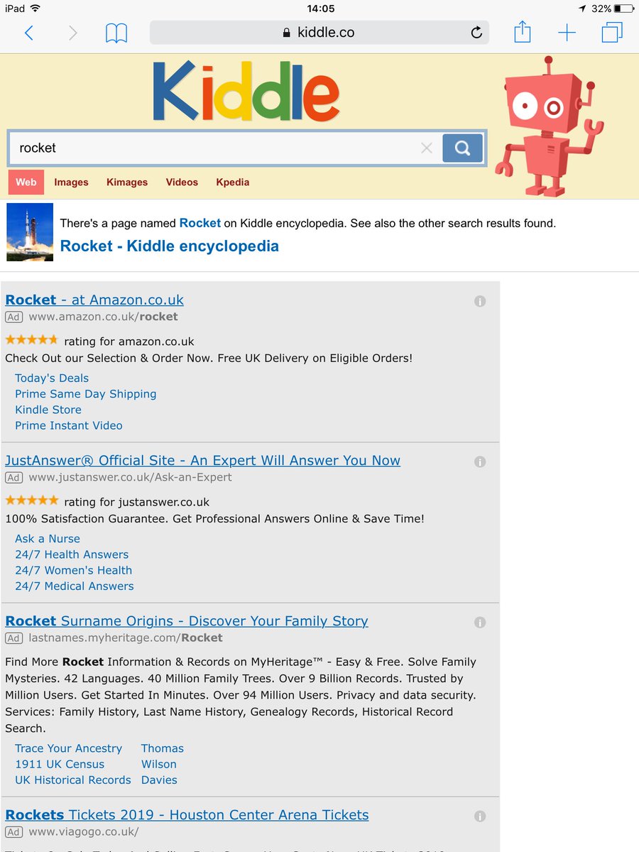 It's a shame that a search engine meant for kids bombards them with adverts to other pages! <a href="/Google/">Google</a>