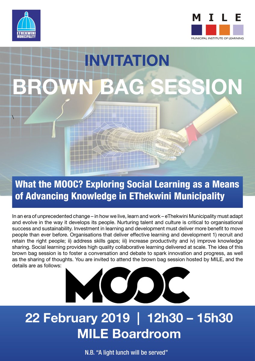 This afternoon #MILE #KM Champions have gathered for a Brown Bag Session on Exploring Social Learning as a Means of Advancing Knowledge in EThekwini Municipality. #BrownBag #KnowledgeManagement