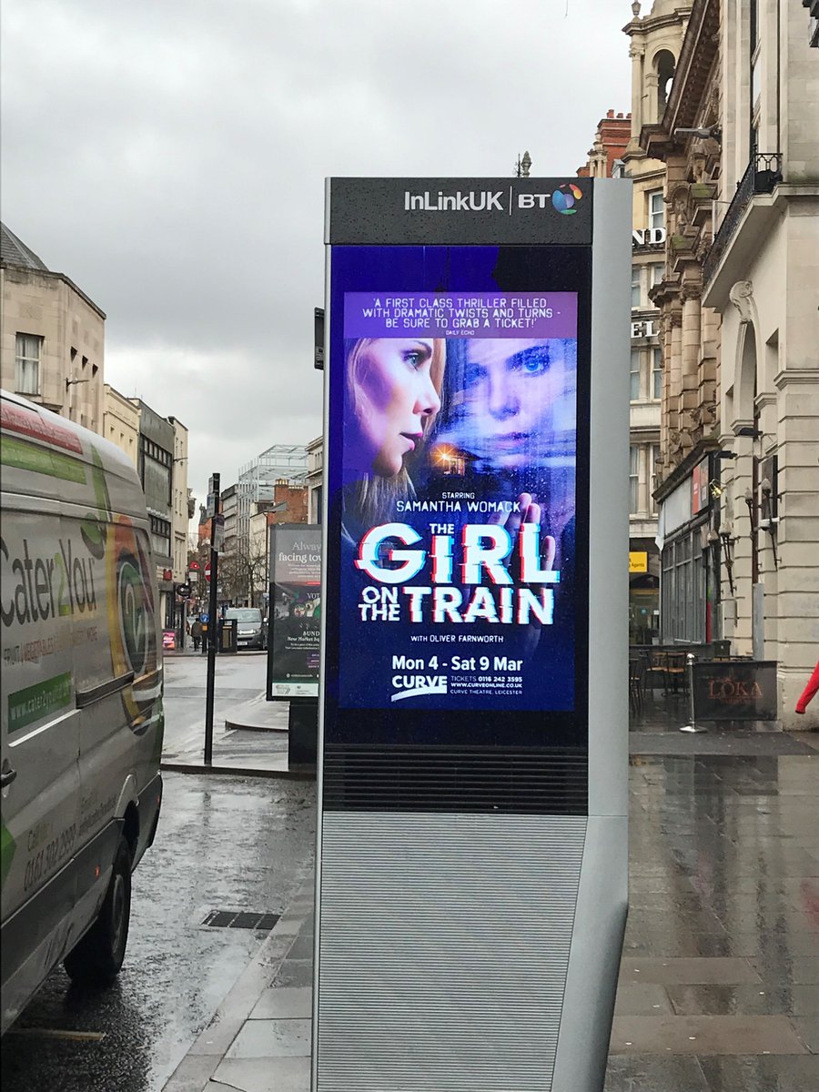 The Girl on the Train artwork looks stunning on our @InLinkUK digital screens in #Leicester 
Can't wait to see the amazing <a href="/Sam_Womack/">Sam Womack</a> perform at <a href="/CurveLeicester/">Curve</a>