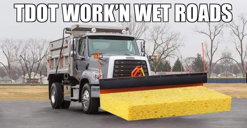 paulbonair's tweet photo. Look out for the sponge trucks out there! #rainhumor #nashville https://t.co/L89EoH8BK1