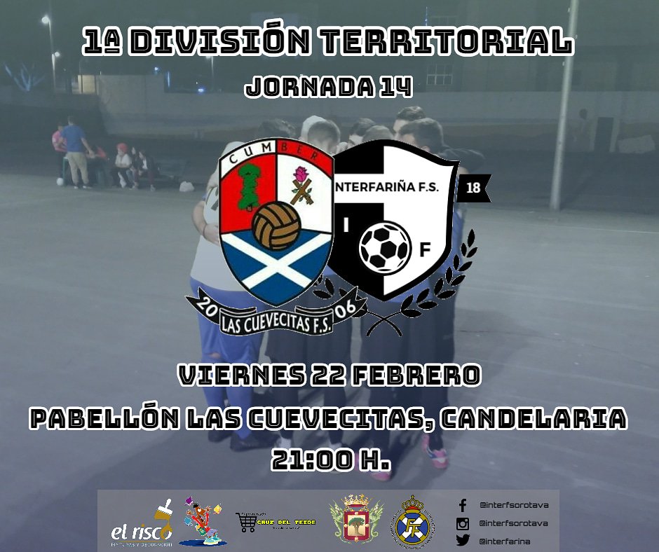 interfarina's tweet photo. 🏆⚽ 1ª DIVISIÓN TERRITORIAL 

📌 JORNADA 14

⚫🔵  ¡¡¡ DÍA DE PARTIDO !!!  🔵⚫

👕 @LasCuevecitasFS B 🆚 @interfarina 👕

📆  HOY VIERNES 22 Febrero
🕘 21:00 h.
🏟️ Pabellón Pedro Manuel Brito Guanche, Las Cuevecitas

#1ªterritorial #tenerifedeporte #futsal #interfariñafs https://t.co/2HpJhGSnNd