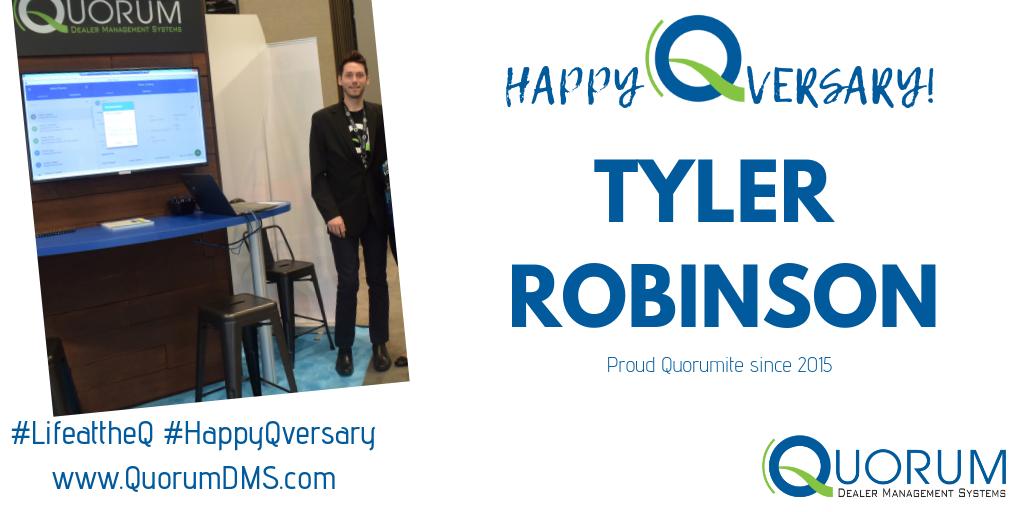 QuorumDMS's tweet photo. Man, do 4 years fly by!  Proud Quorumite Tyler Robinson just celebrated his 4th Qversary - and what an amazing component to our team he is! Congrats Tyler! #LifeattheQ #HappyQversary #QuorumDMS https://t.co/VcEKspOe73 https://t.co/hSE4VyxyiZ