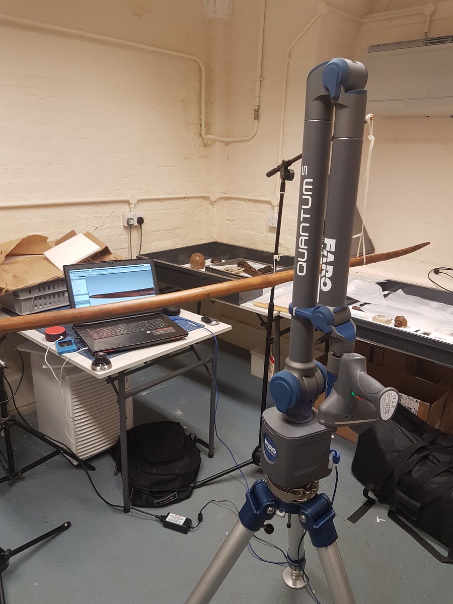 Tradboats's tweet photo. Day 3 at the Mary Rose collections, more longbow scanning with the #faro quantum-s colour scan arm thanks to @shorton_faro , switched to raw data capture mode today and the level of detail captured in colour is amazing. #archaeology #LaserScanning @sotonarch #digitalarchaeology https://t.co/efHCFTJsNa