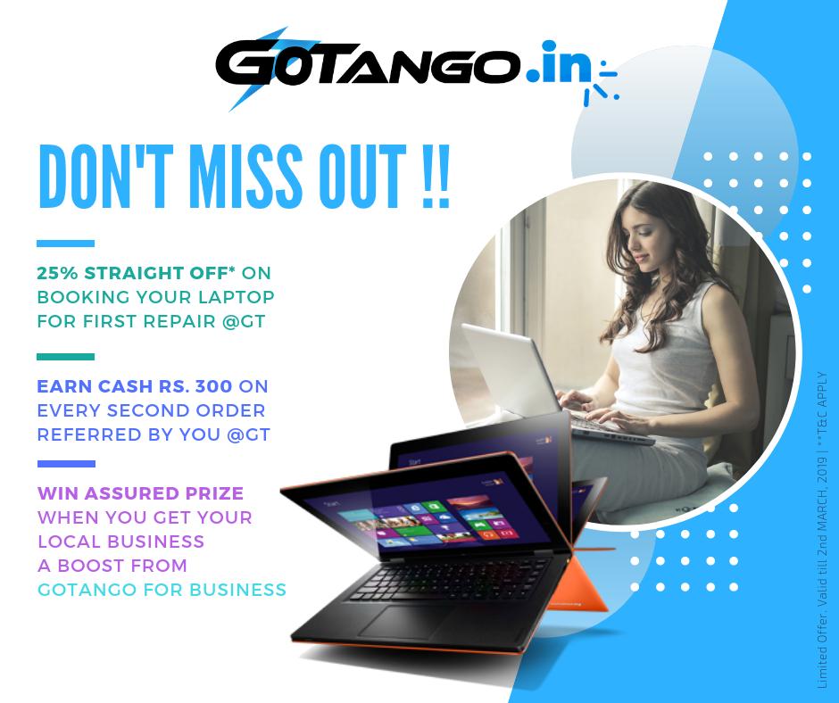GoTangoIn's tweet photo. No more laptop issues, get any laptop issue fixed from gotango.

Call Now : 9663552111 or book online - https://t.co/yO2rvLl0sA
#laptoprepair #gotango #business #gotangobusiness #bengaluru #repair #onlinerepair #tgif #friday #fridayfun https://t.co/OgCGJUCCNN