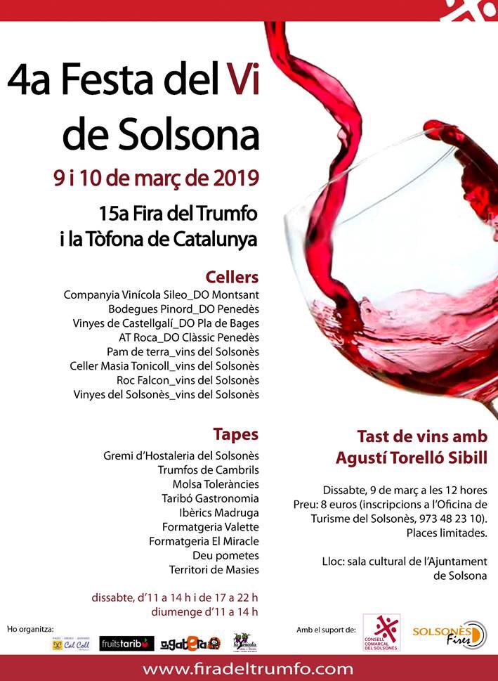 CCSolsones's tweet image. Ja ho tenim a tocar! 4a Festa del #Vi de #Solsona #FiraTrumfo19 @CCSolsones @HSolsones @tolerancies @formatgemiracle @territorimasies #solsonès