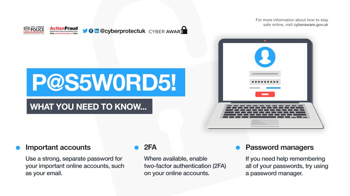 Passwords don't need to be a pain 😖! Check out these simple tips on how to quickly improve your online security. For more info: cyberaware.gov.uk/passwords #CyberProtect