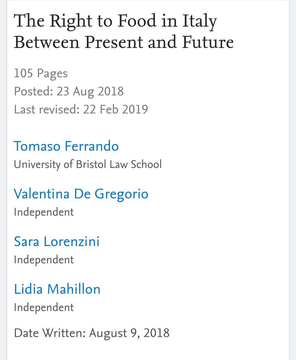 New report finally out in state of Right to Food in italy. Migrants, inequality, cementification.. We tried to cover as much as we could. Hopefully good debate to follow. ssrn.com/abstract=32291…