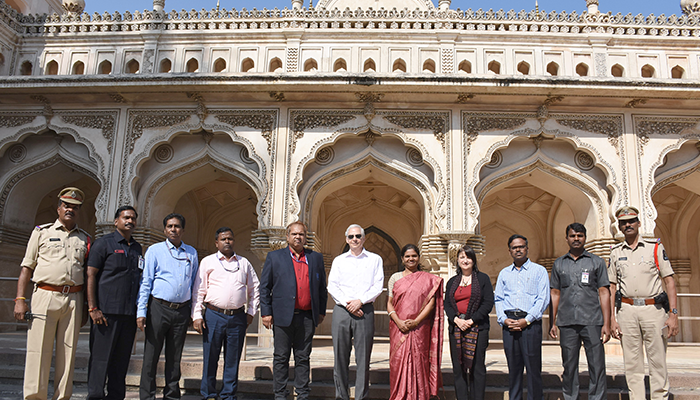 Director_DHT's tweet photo. It was a pleasure for us to host the US Ambassador to India, Mr.Kenneth Ian Juster, during his visit to Charminar and Mecca Masjid, in Hyderabad on February 21st, 2019. #HeritageTelangana #Charminar #USAmbassadortoIndia #MeccaMasjid @USAmbIndia @USCGHyderabad @USAndIndia https://t.co/CcKO1Q1Oec