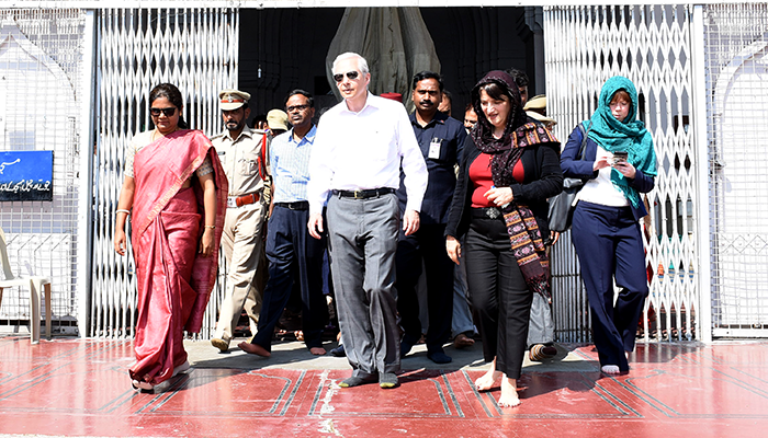 Director_DHT's tweet photo. It was a pleasure for us to host the US Ambassador to India, Mr.Kenneth Ian Juster, during his visit to Charminar and Mecca Masjid, in Hyderabad on February 21st, 2019. #HeritageTelangana #Charminar #USAmbassadortoIndia #MeccaMasjid @USAmbIndia @USCGHyderabad @USAndIndia https://t.co/xSGfoqrjkz