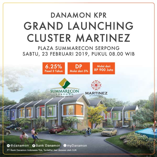 danamon's tweet photo. Hadiri Grand Launching Cluster Martinez, SUMMARECON, Serpong Tangerang
Sabtu, 23 Februari 2019 pukul 08.00 WIB.
Plaza Summarecon Serpong dengan harga mulai Rp900Juta.
Miliki rumahnya dengan DP 5% dan dapatan suku bunga 6.25% fixed 3 tahun.
#KPRDanamon #SaatnyaPunyaRumah https://t.co/gvoqL0JW5E