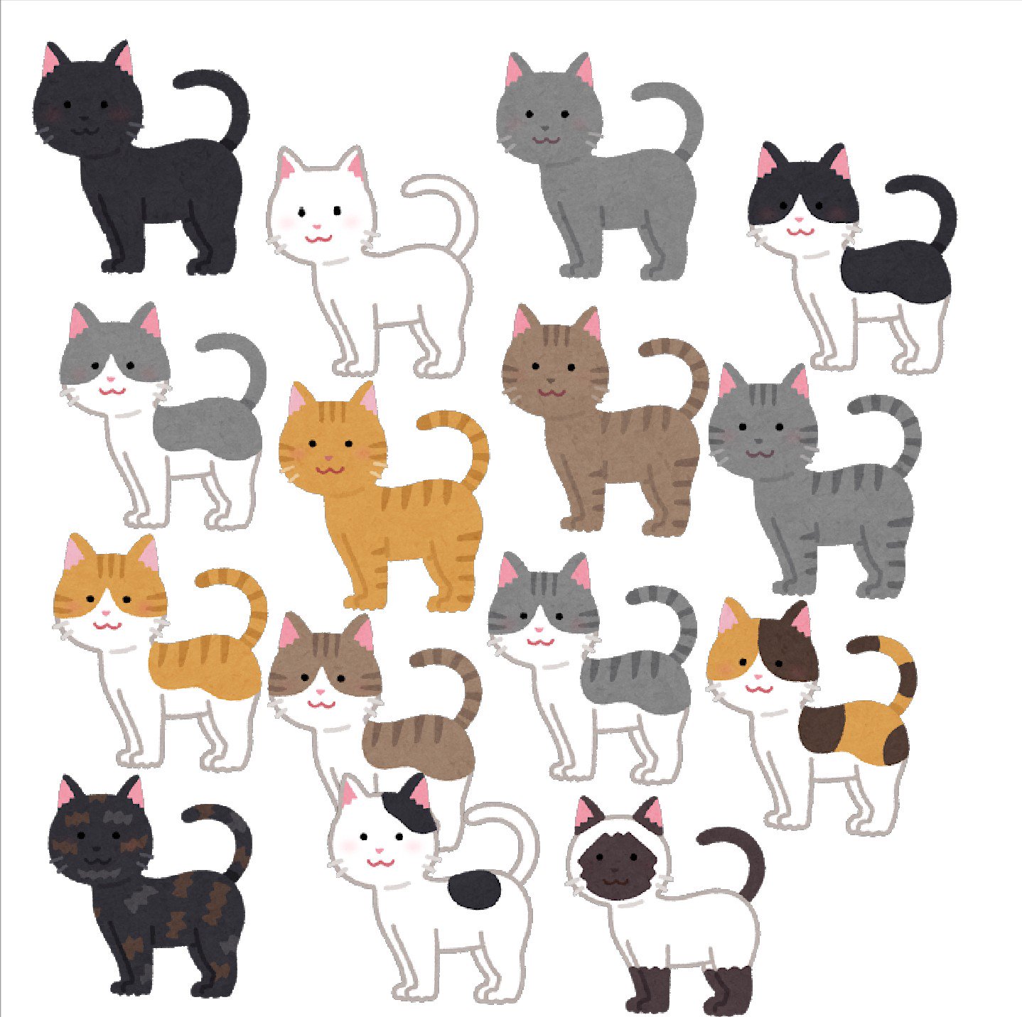 まいチクをいらすとやで再現 Dayukoume 再現難易度 使ったイラスト 15枚 猫のイラスト 黒 白 グレー 黒白 グレー白 茶トラ キジトラ サバトラ 茶白 キジ白 サバ白 三毛猫 サビ 黒白とび ポインテッド まいにちチクショー T Co