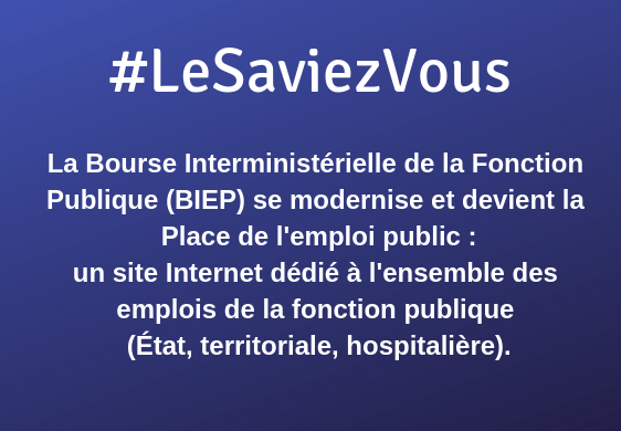 compexly's tweet photo. #LeSaviezVous
Fonction Publique > La Bourse Interministérielle #BIEP se modernise en 1 Plateforme Internet dédiée à l'ensemble des emplois de la #FonctionPublique > État, territoriale, hospitalière
https://t.co/Ww17kSXknd https://t.co/EBAUTUSMi6 via @defensemobilite ;)