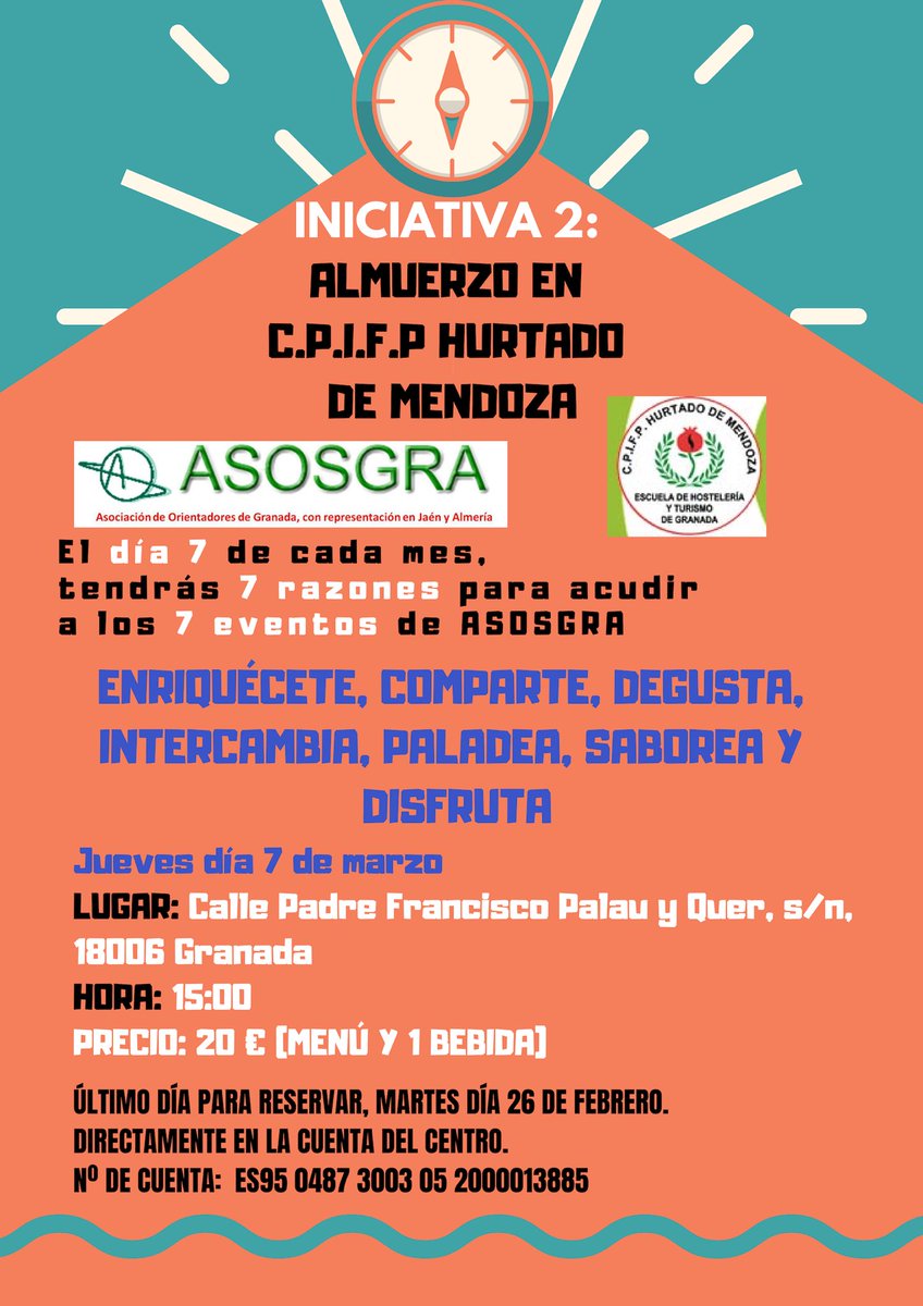 ASOSGRA's tweet photo. Vamos con la Segunda iniciativa de #ASOSGRA #7iniciativasAsosgra Almuerzo en CPIFP Hurtado de Mendoza para socios y simpatizantes. Enriquecernos, compartir degustar, intercambiar, paladear, saborear y disfrutar. ¡Todo eso haremos! https://t.co/gVNLBb3mnZ