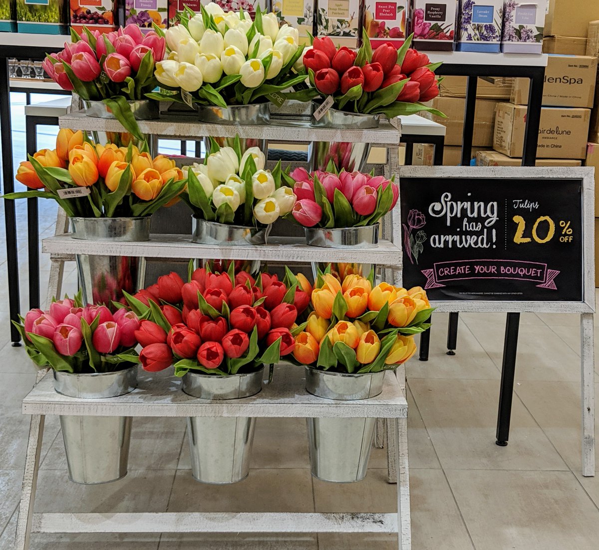 Spring has arrived in store at <a href="/cdlonline/">Clair de Lune</a>! Create your own bouquet and get 20% off tulips for a limited time. Ask an Associate for details. #BCsale