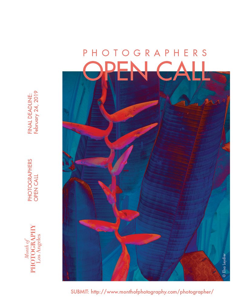 DEADLINE EXTENDED BY 48 HOURS FOR THE PHOTOGRAPHERS OPEN CALL! 
Final Deadline: February 24, 2019 by 11:59pm Pacific Time
SUBMIT NOW: monthofphotography.com/photographer