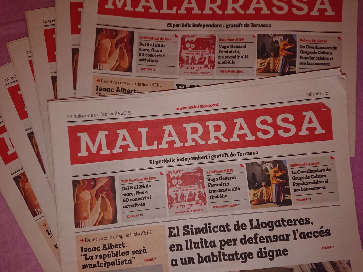🗞 Avui publiquem una nova edició del periòdic 
<a href="/malarrassa/">malarrassa</a>. Busqueu-lo pels carrers de la ciutat!
#Terrassa <a href="/XES_Terrassa/">XES_Terrassa #ESS</a>
 #cooperativisme #SomMLRS
