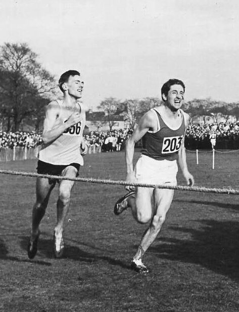 Ronhill_UK's tweet image. Good luck to all those taking part in the National Cross Country Championships tomorrow!
Here is Ron taking 1st place back in 1966 (Sheffield) &amp;amp; 1968 (Sutton Coldfield) running for the Bolton United H &amp;amp; AC 🏆 #Ronhill #NationalXC #MuddyRun
