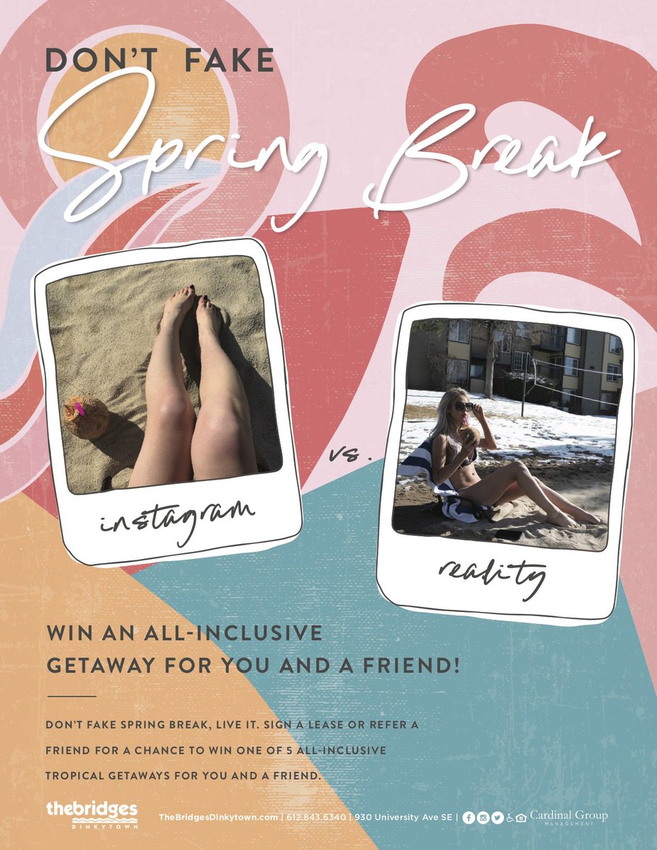We don’t want our residents to fake Spring Break. That’s why we are giving away FIVE all inclusive Spring Break trips. You’re welcome 😊