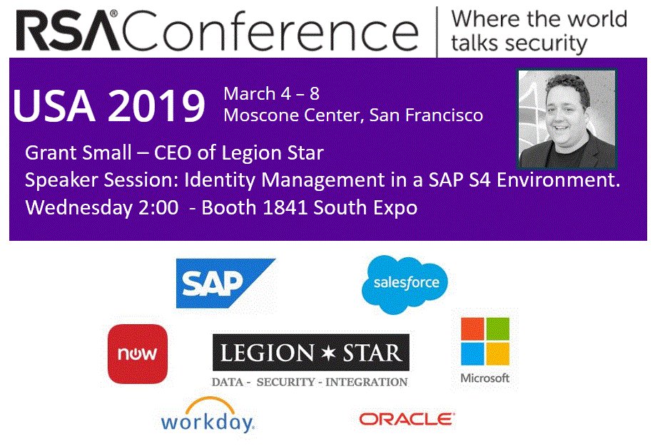 Legion Star's CEO, <a href="/Grant/">@grantzero@mstdn.ca</a> A. Small, will be speaking at the upcoming RSA conference in San Francisco! Using  10+ years of expertise, Grant will discuss how identity management can make SAP S4 more efficient by using Saviynt, Inc. 's product.