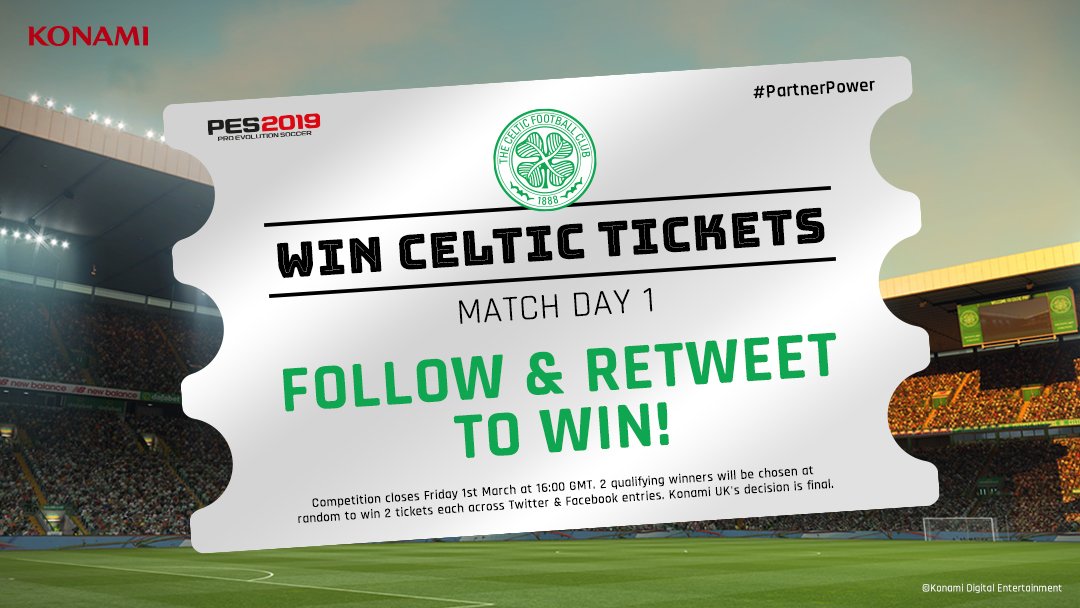 KONAMIUK's tweet photo. COMP | #PartnerPower Giveaway 1

FOLLOW &amp; RT to #WIN tickets to see @CelticFC at Celtic Park on Saturday 9th March as they take on @AberdeenFC! https://t.co/42a35MRs8f