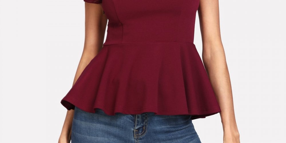 okenokestyle's tweet photo. #hashtag2 Maroon Ruffle Zipper Side Blouse Solid Round Neck Short Sleeve https://t.co/U5rIGmdmJQ