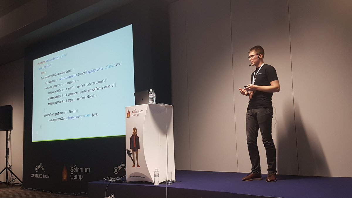 dkorobtsov's tweet photo. Concise #android UI test example with #kotlin and #androidX from  talk about current mobile test automation state by @AutomateMeNow. #SeleniumCamp https://t.co/lEuMBxoVah